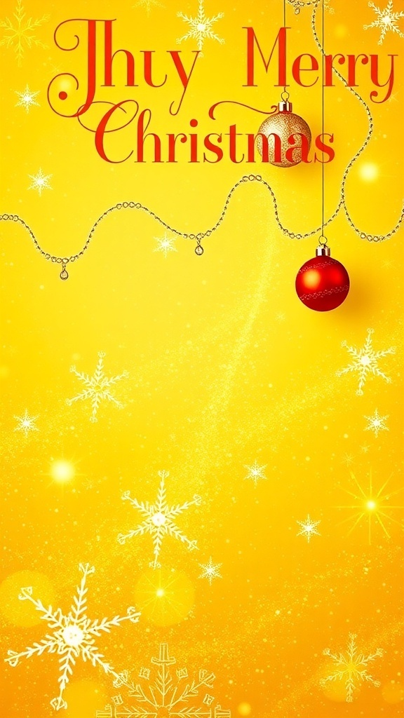 A festive golden yellow Christmas background with stars, snowflakes, and ornaments.